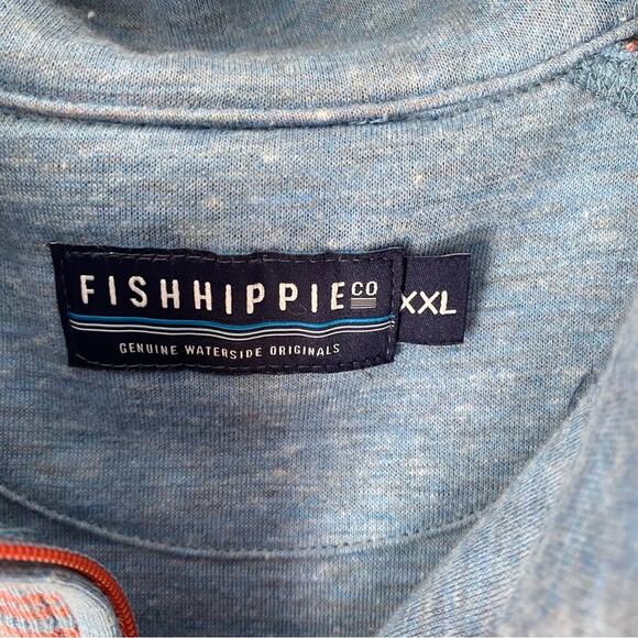 Fish Hippie 1/4 Quarter Zip Pullover Shirt Blue Pink Stripe Mens size XXL - Picture 8 of 8